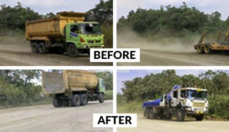 Penghematan air dengan menggunakan dust suppressant di Jalan Tambang 2 Penghematan air dengan menggunakan dust suppressant di Jalan Tambang 2