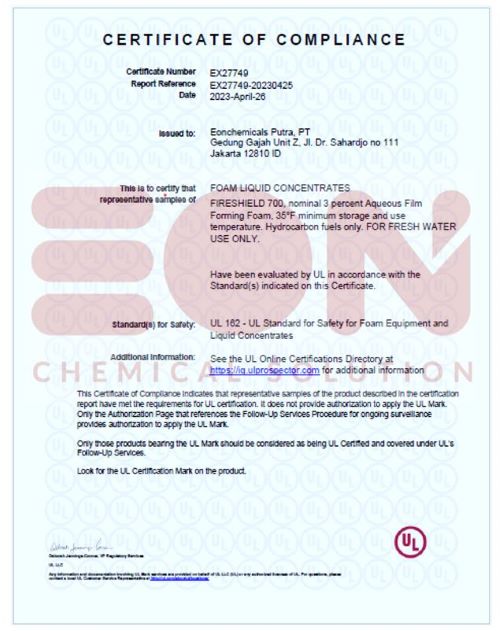 sertifikat UL 162 fire foam afff 3